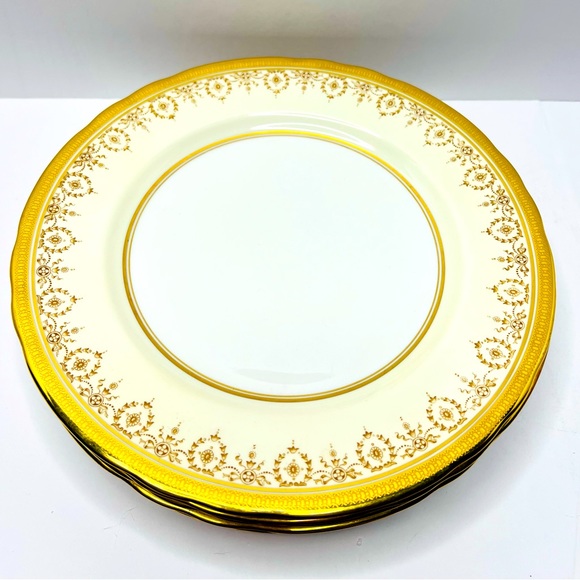 Aynsley Bone China GOLD DOWERY 7892 Smooth Rim Dinner Plate, 10 1/2" Set Of 6 - Picture 4 of 11